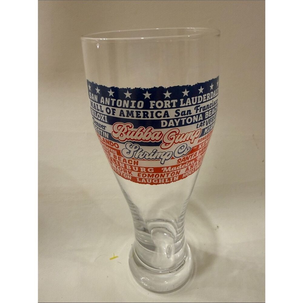 Bubba Gump Shrimp Co Restaurant White Blue Orange 20 Oz Beer Bar Cocktail Glass